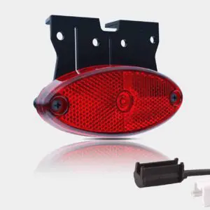 LED markeringslicht ovaal rood met steun | 12-24v | 1